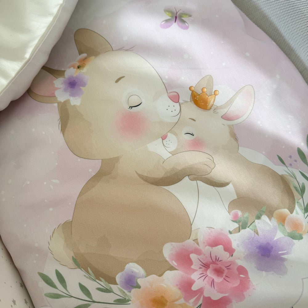 Detská posteľná súprava MiniNest Sweet Dream zo saténu – Zajačik s mamičkou