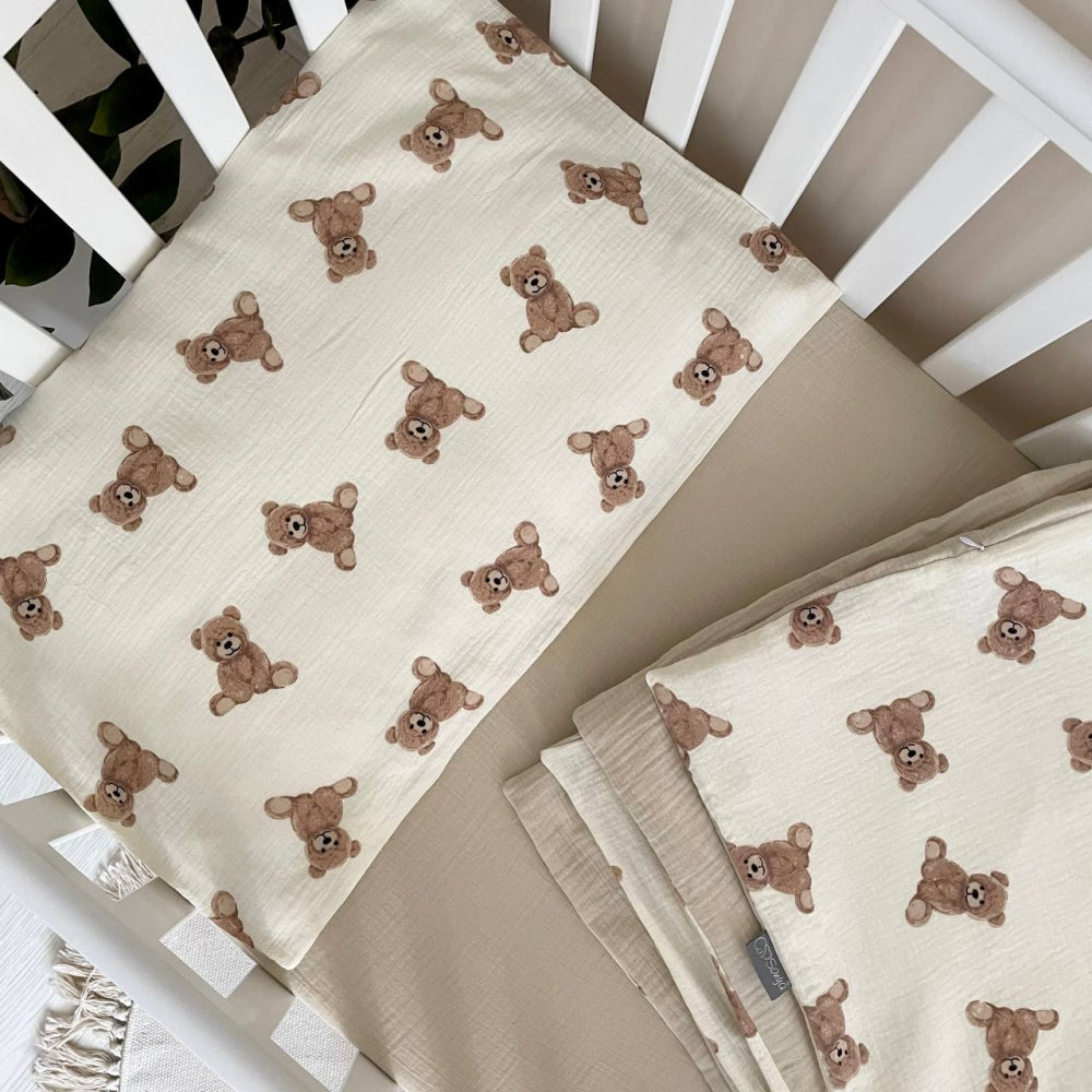Posteľná súprava do postieľky Teddy – na mliečnom