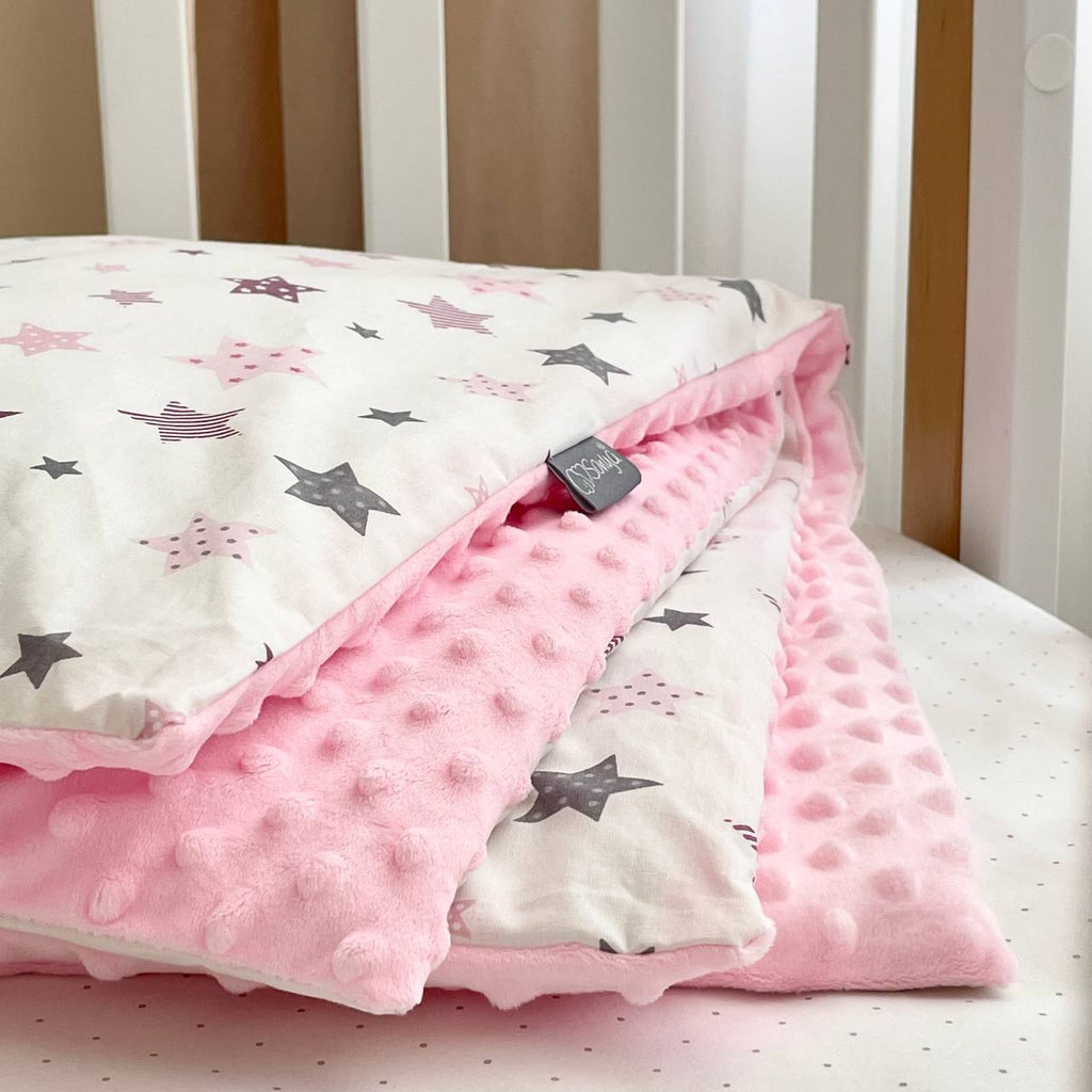 Detská deka 2v1 Minky Stars sivo-ružová