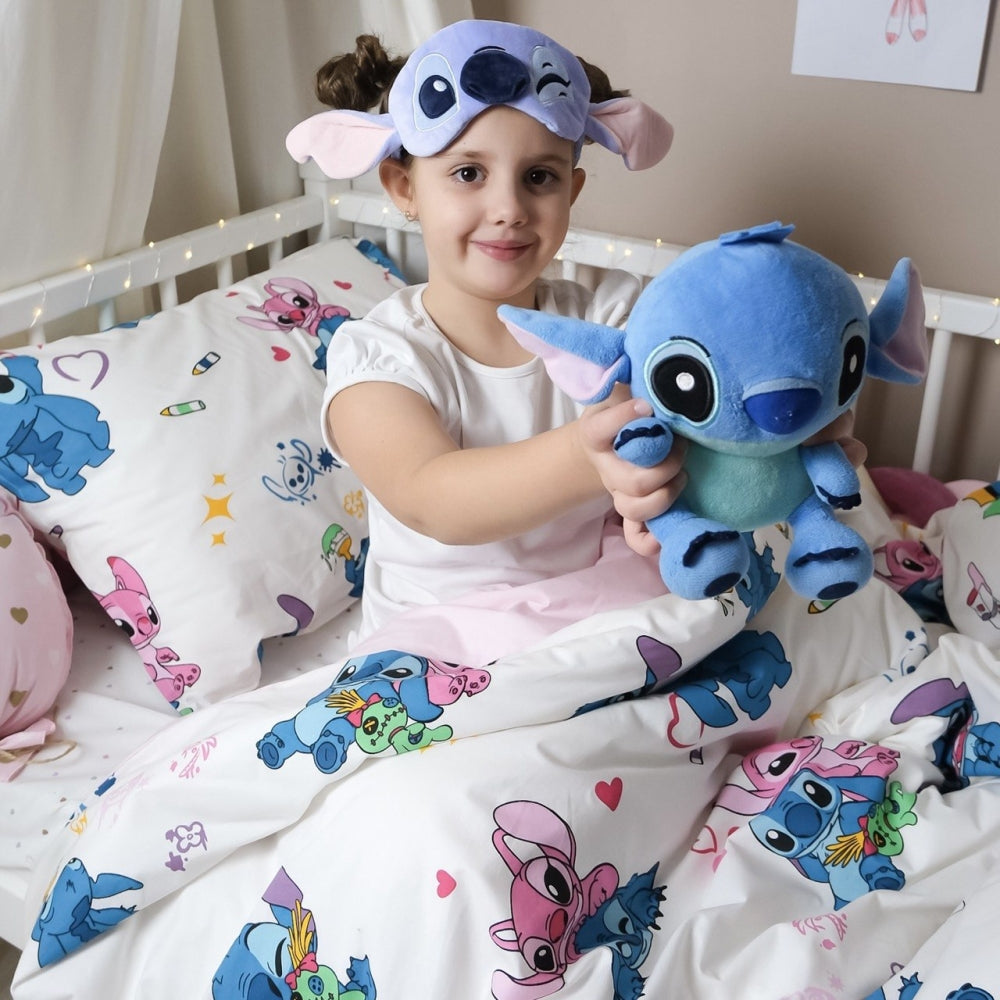 Detská popelínová posteľná bielizeň pre bábätko – Stitch ružová