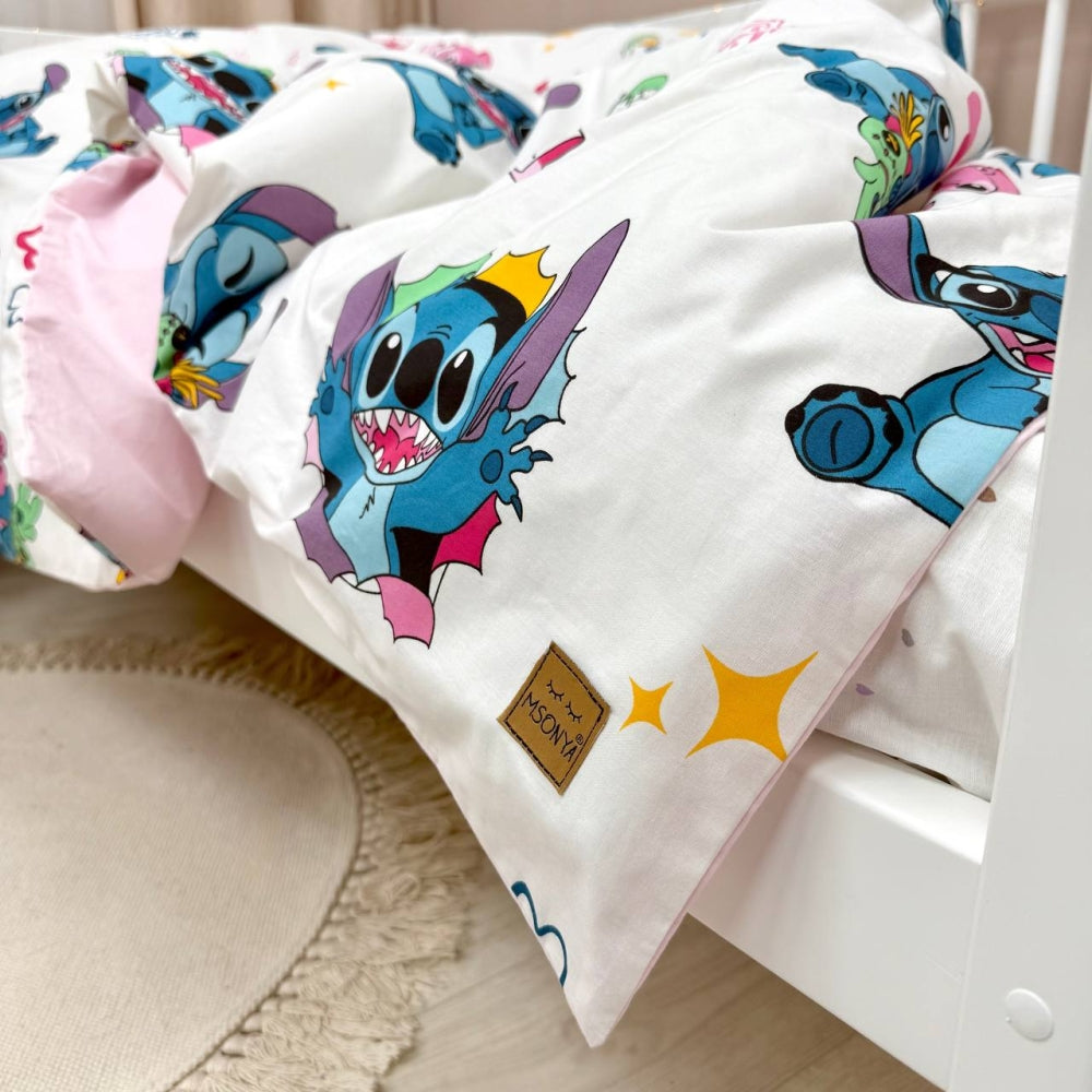 Detská popelínová posteľná bielizeň pre bábätko – Stitch ružová