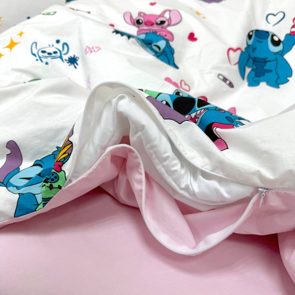 Detská popelínová posteľná bielizeň pre bábätko – Stitch ružová