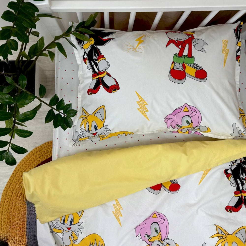 Detská popelínová posteľná bielizeň pre bábätko – Sonic žltá