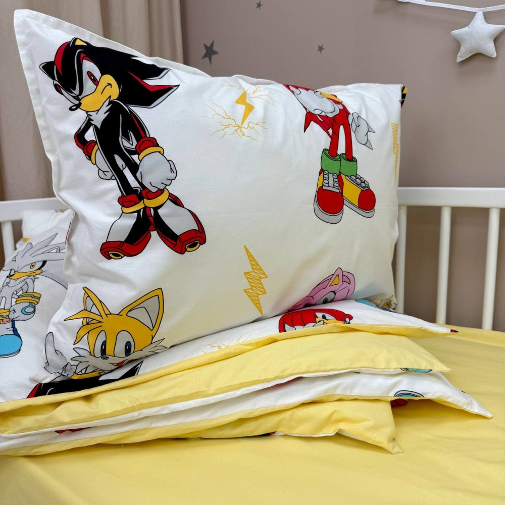 Detská popelínová posteľná bielizeň pre bábätko – Sonic žltá