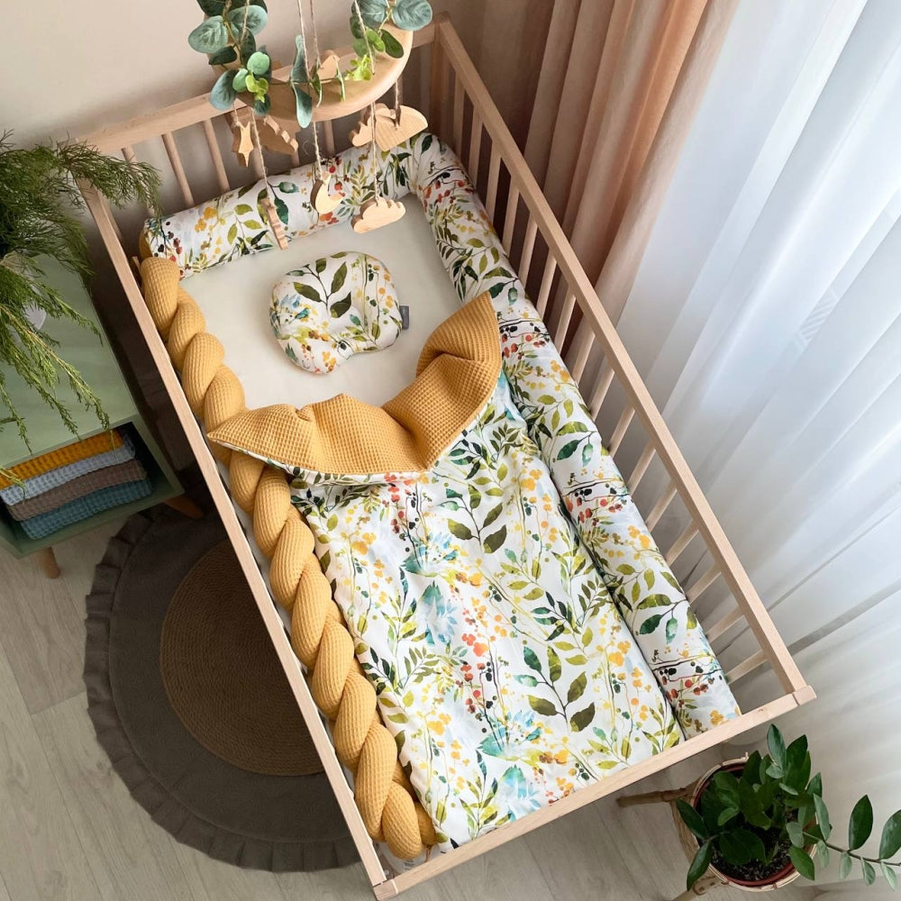 Valcový mantinel do postieľky Nordic Boho – horčicový