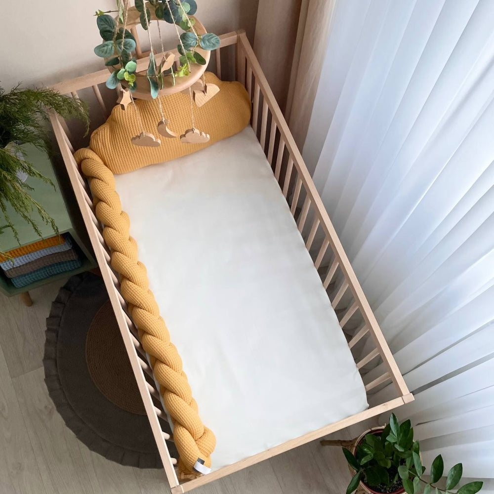 Vaflový pletený mantinel do postieľky 120 cm – horčicový