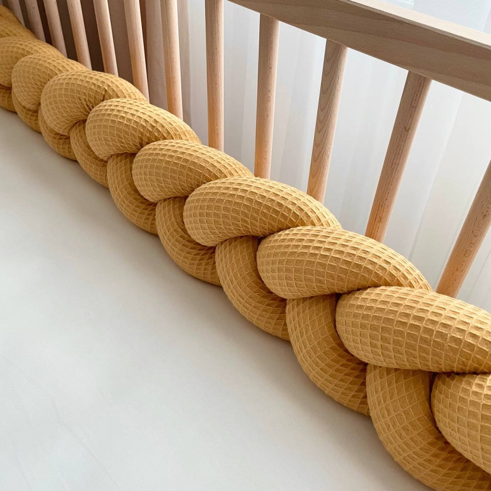Vaflový pletený mantinel do postieľky 120 cm – horčicový