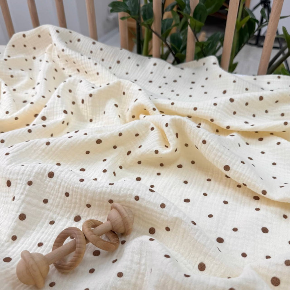 Veľká mušelínová plienka Hnedé bodky na ivory, 95 × 135 cm