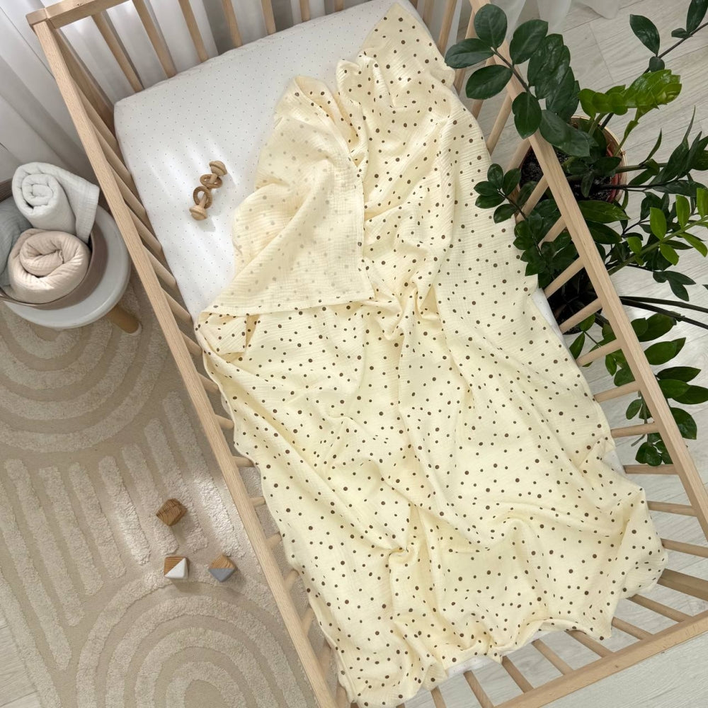 Veľká mušelínová plienka Hnedé bodky na ivory, 95 × 135 cm
