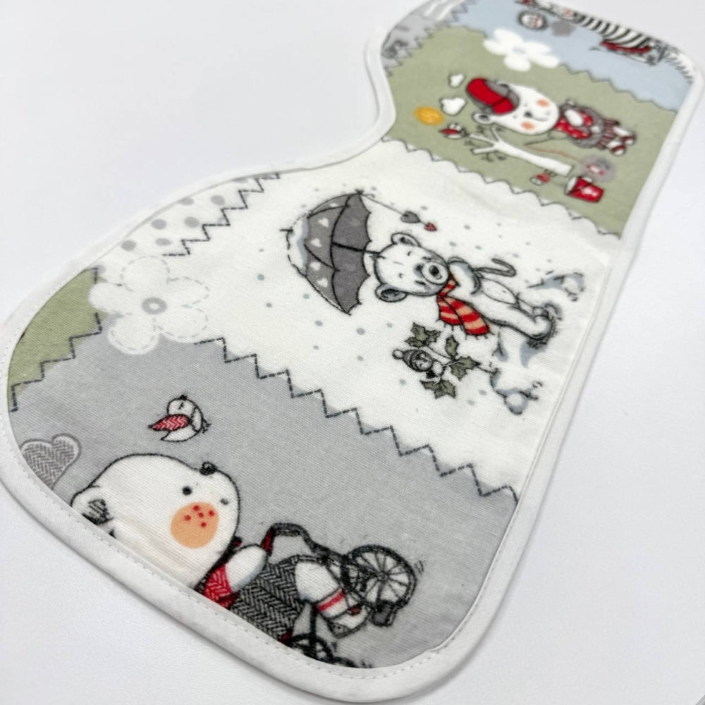 Súprava flanelových utierok na odgrgnutie, 3 ks – chlapec (patchwork/vláčiky/modrá)