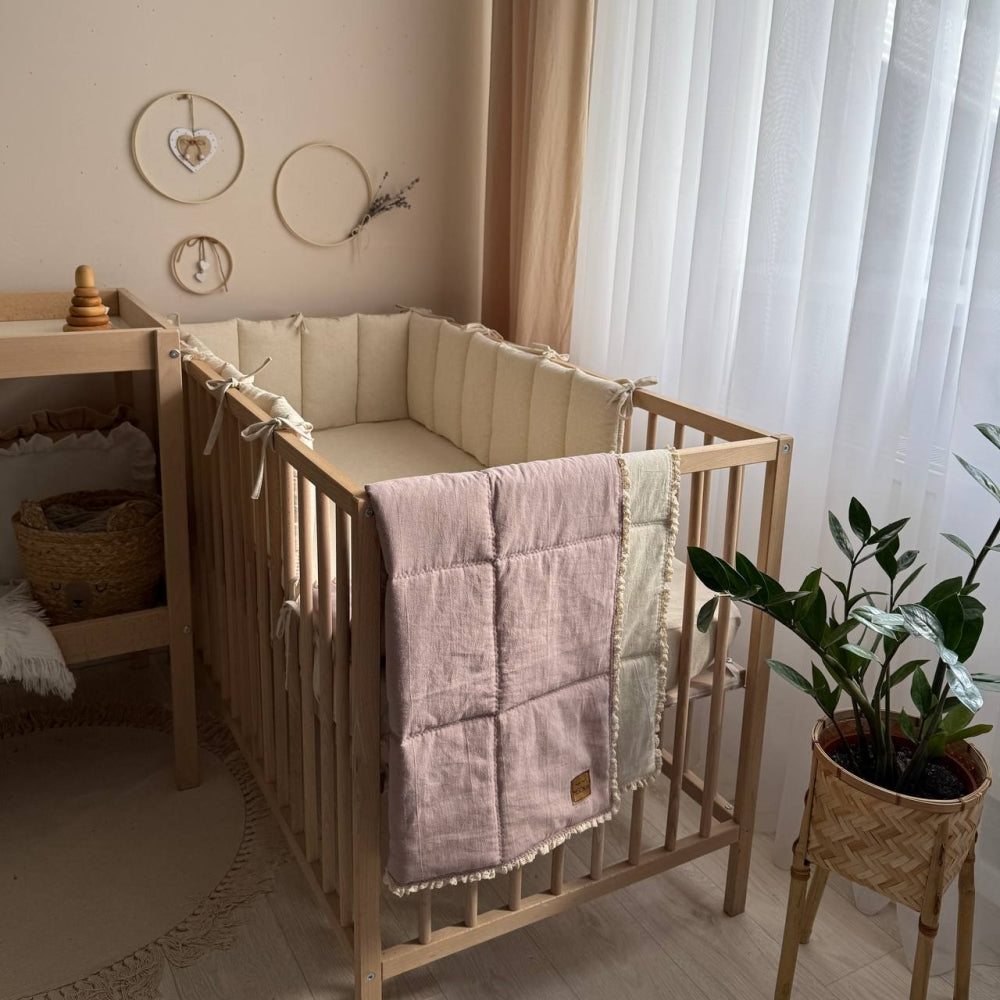 Zateplená ľanová deka s čipkou ľanová/fialová (lila)