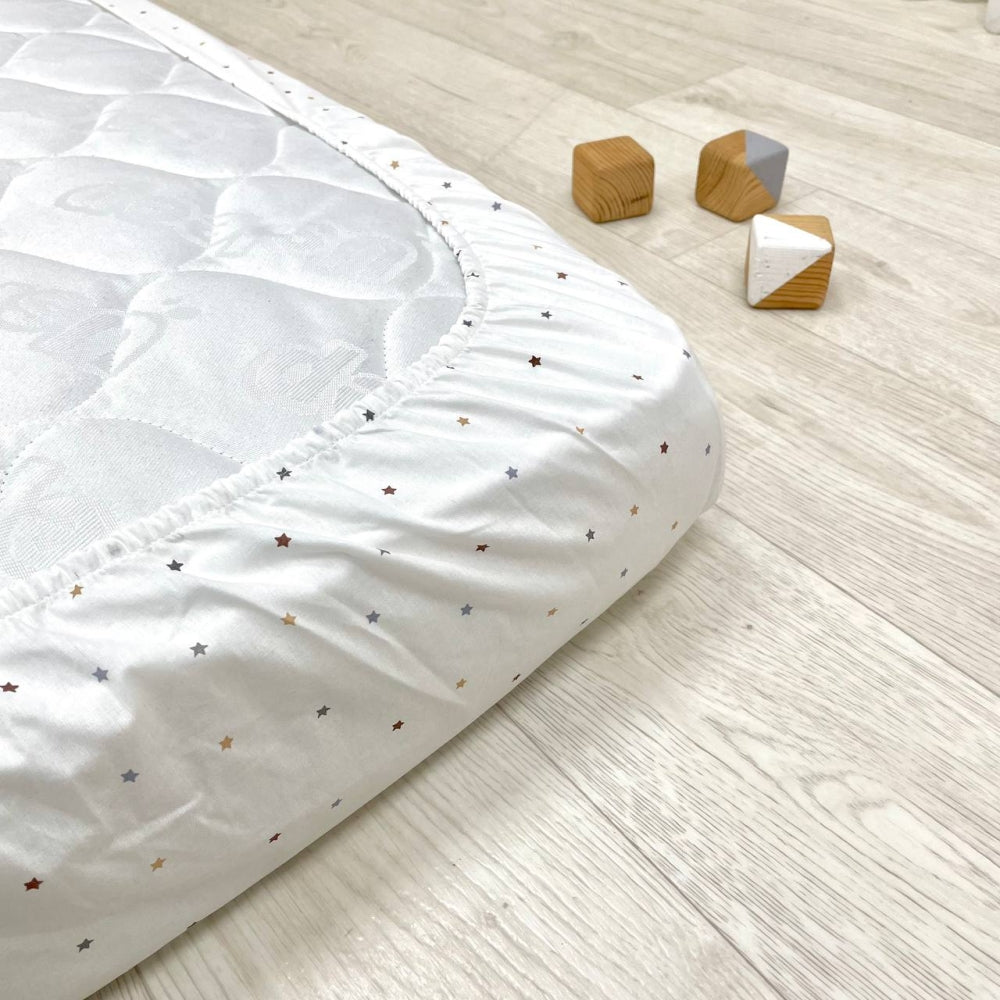 Súprava 2 detských plachiet 80 × 160 cm hviezdičky viacfarebné na béžovom + hviezdičky béžovo-sivé