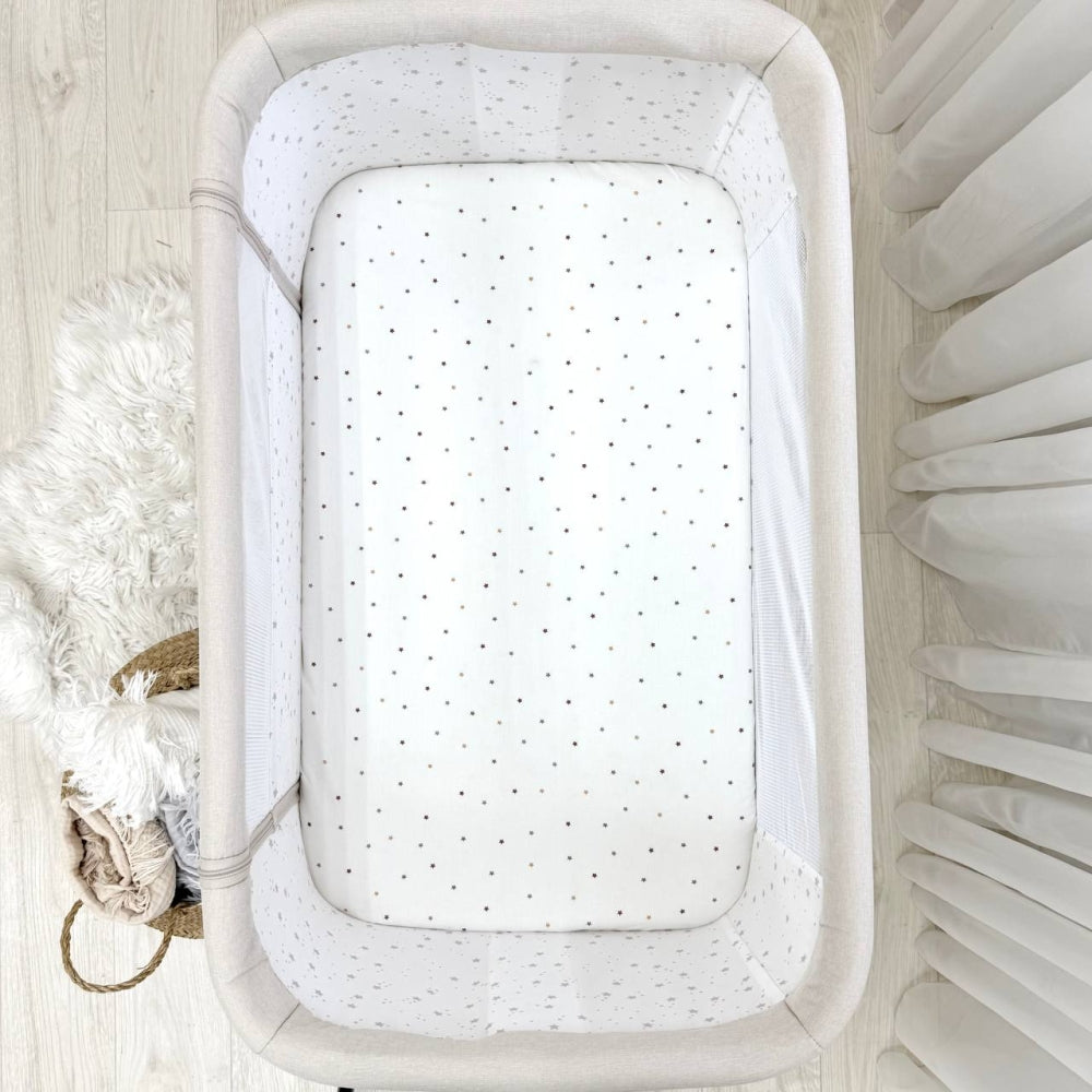 Popelínové plachty MiniNest 50 × 83 cm, 2 ks hviezdičky na bielom + mliečna
