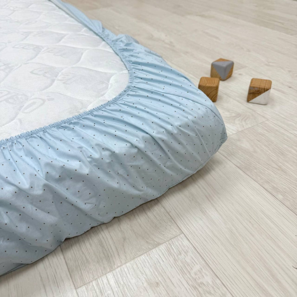 Súprava 2 detských plachiet 90 × 200 cm žltá kocka + bodky na modrom