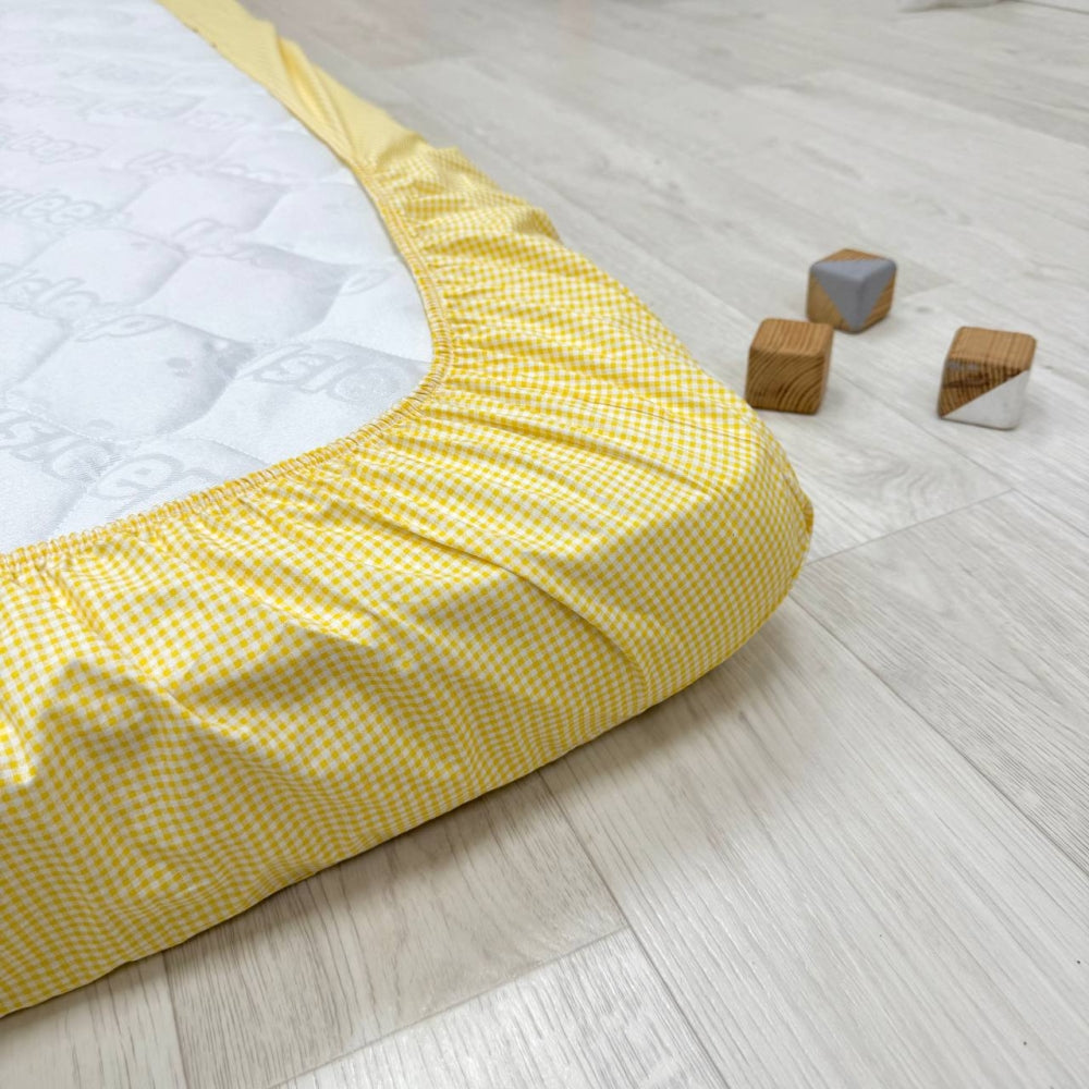 Súprava 2 detských plachiet 90 × 200 cm popelín žltá kocka + akvamarín