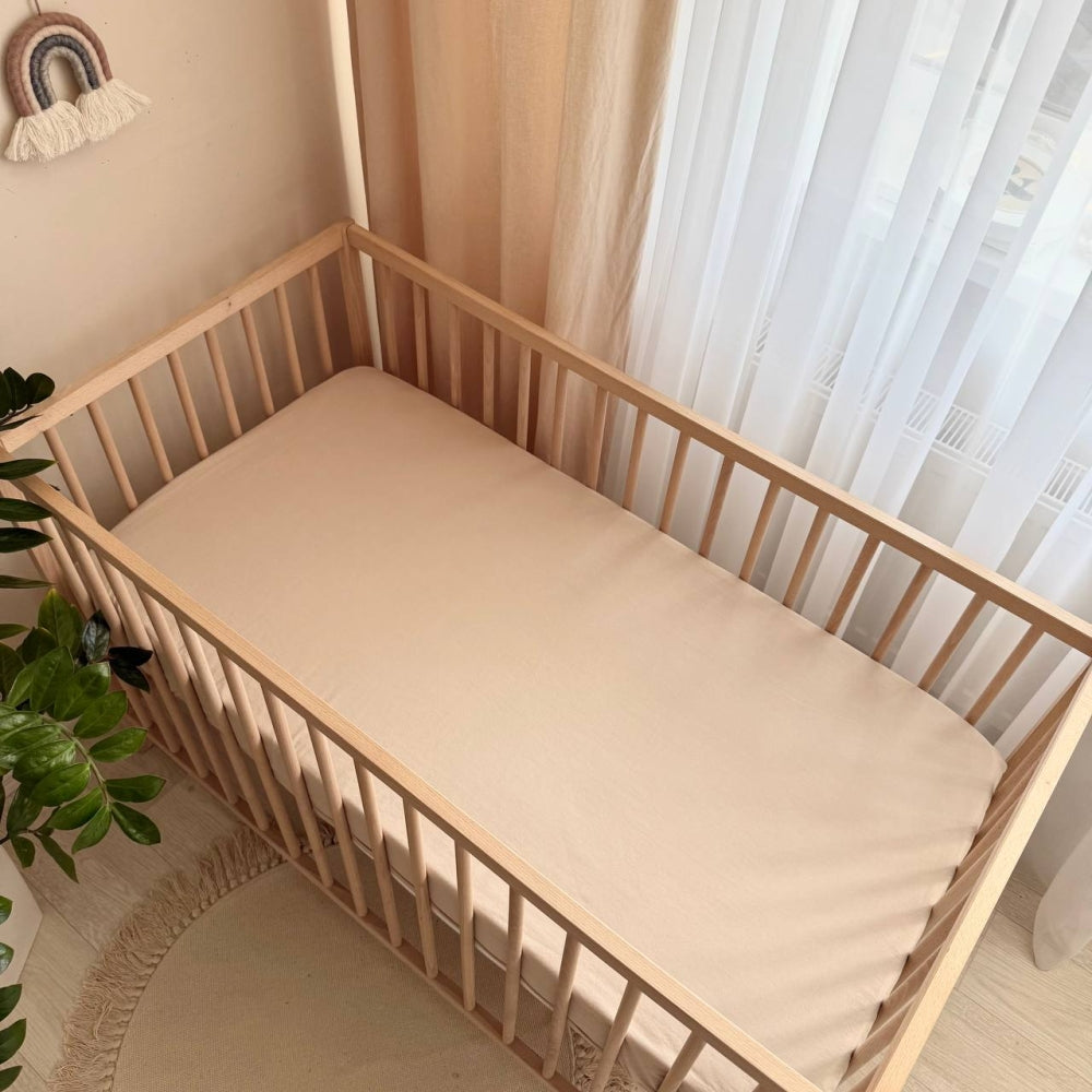 Plachta z pranej bavlny do postieľky 60 × 120 cm – latte