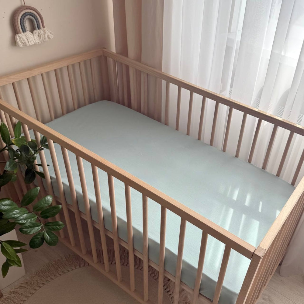Plachta z pranej bavlny do postieľky 60 × 120 cm – mätová