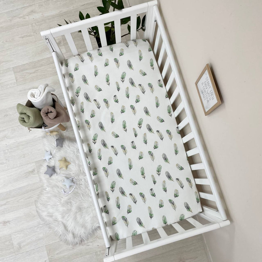Flanelová napínacia plachta do postieľky 120 × 60 cm – Pierko mätové