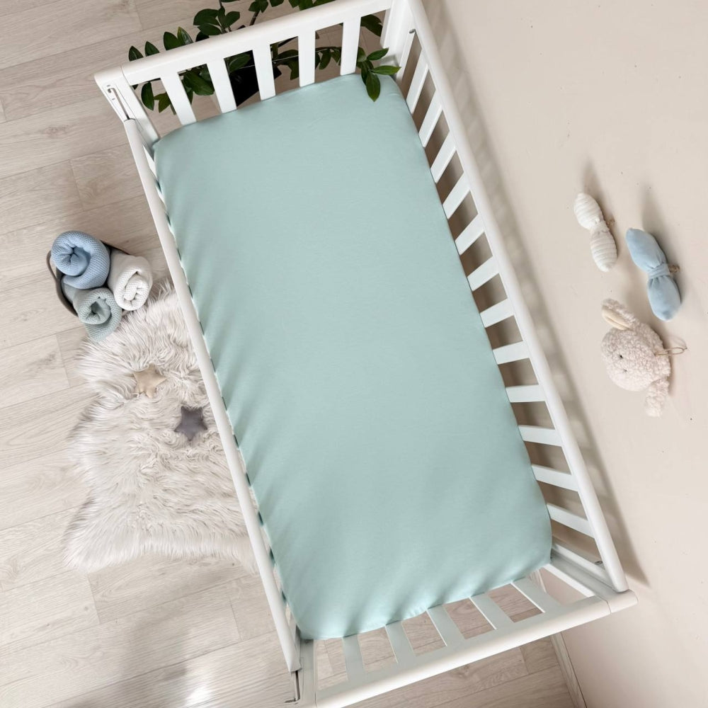Flanelová napínacia plachta do postieľky 120 × 60 cm – mätová