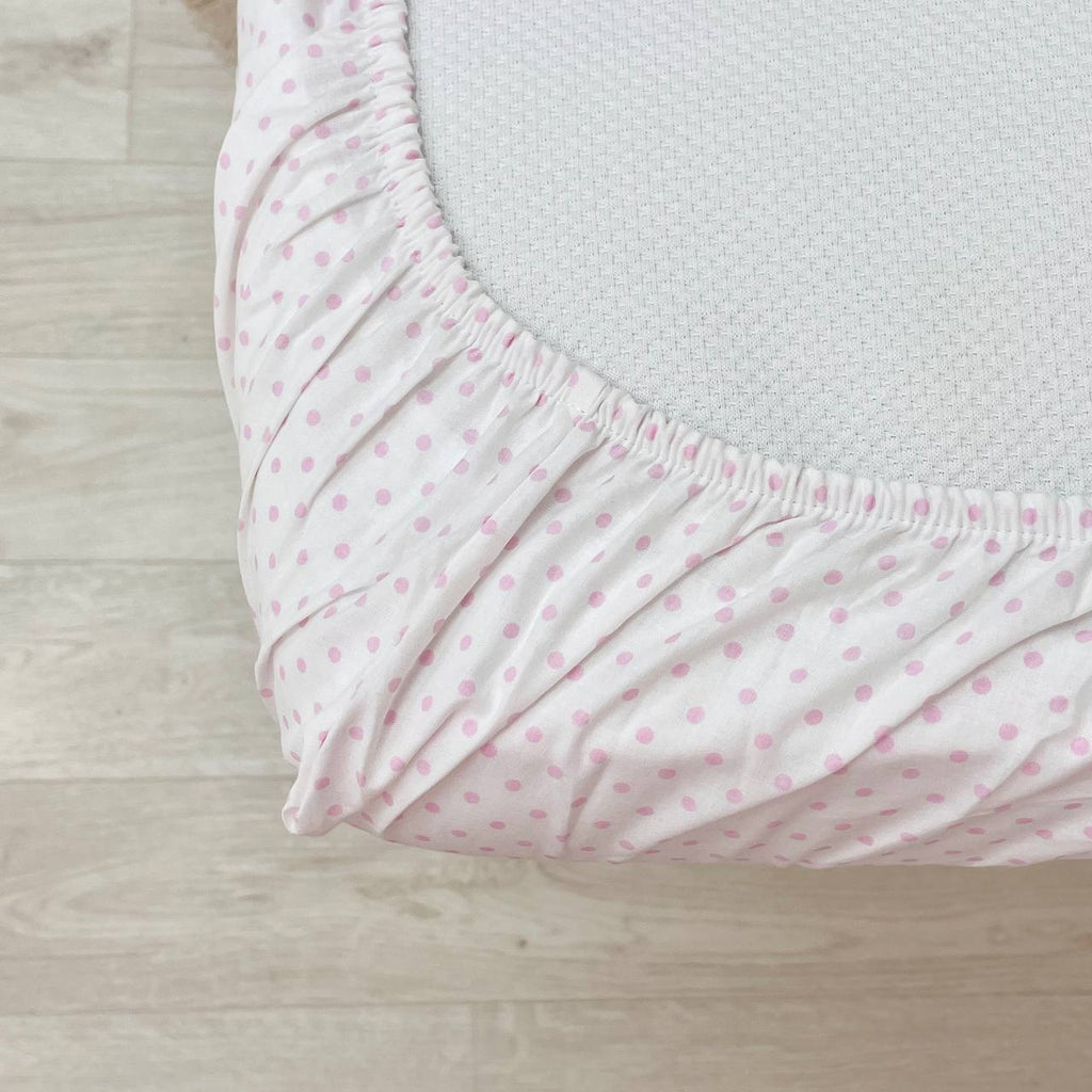 Detská plachta do postieľky 60 × 120 – ružové bodky na bielom