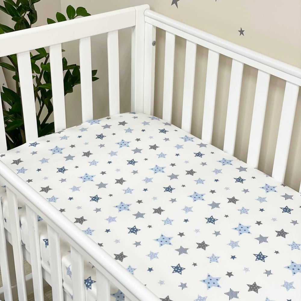 Flanelová napínacia plachta do postieľky 120 × 60 cm – Stars modrá