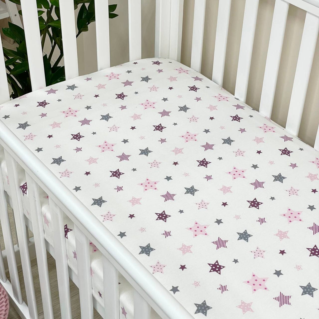 Flanelová napínacia plachta do postieľky 120 × 60 cm – Stars púdrová