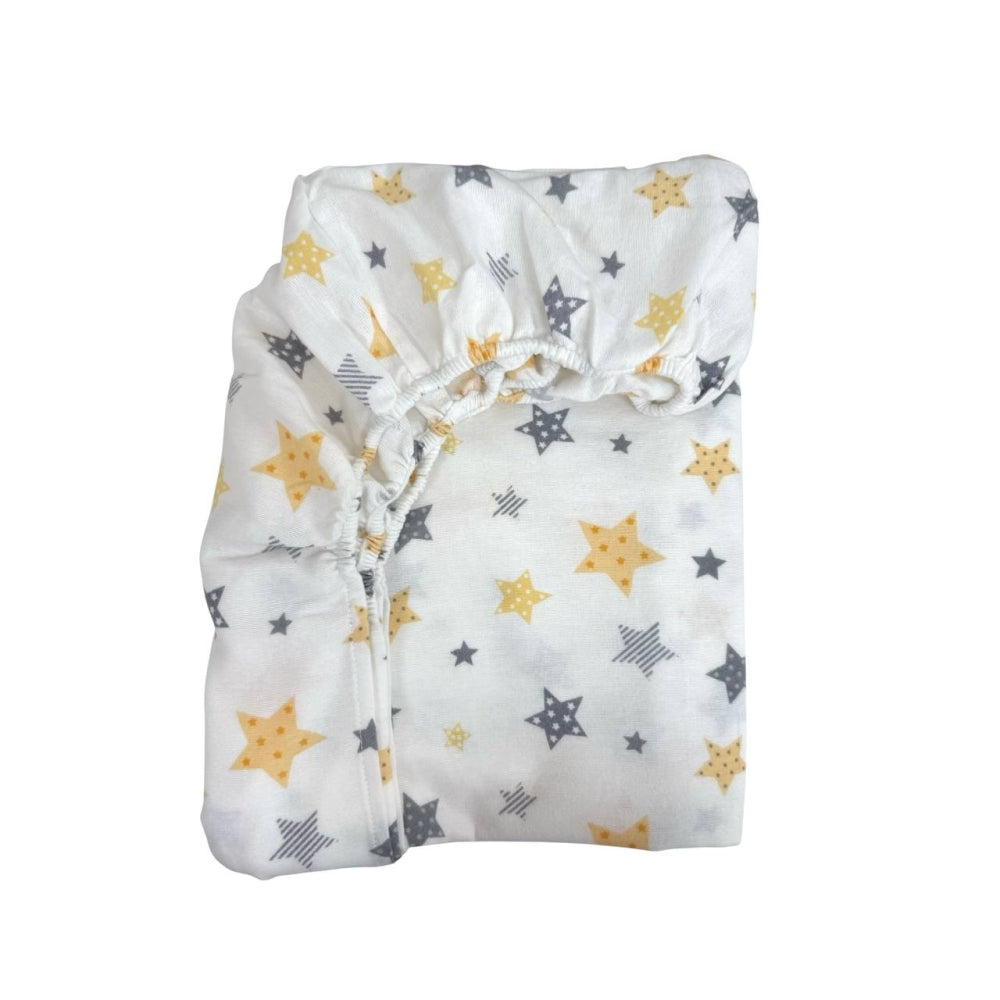 Flanelová napínacia plachta do postieľky 120 × 60 cm – Stars sivo-žltá