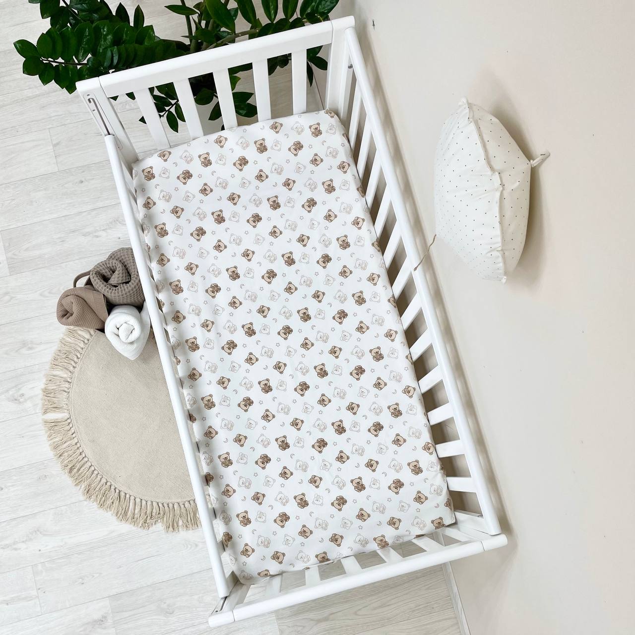 Flanelová napínacia plachta do postieľky 120 × 60 cm – Plyšový medvedík