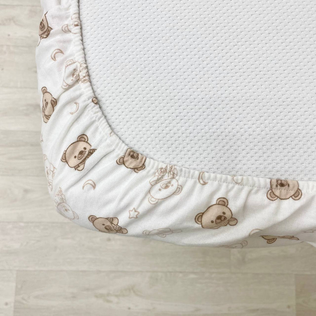 Flanelová napínacia plachta do postieľky 120 × 60 cm – Plyšový medvedík
