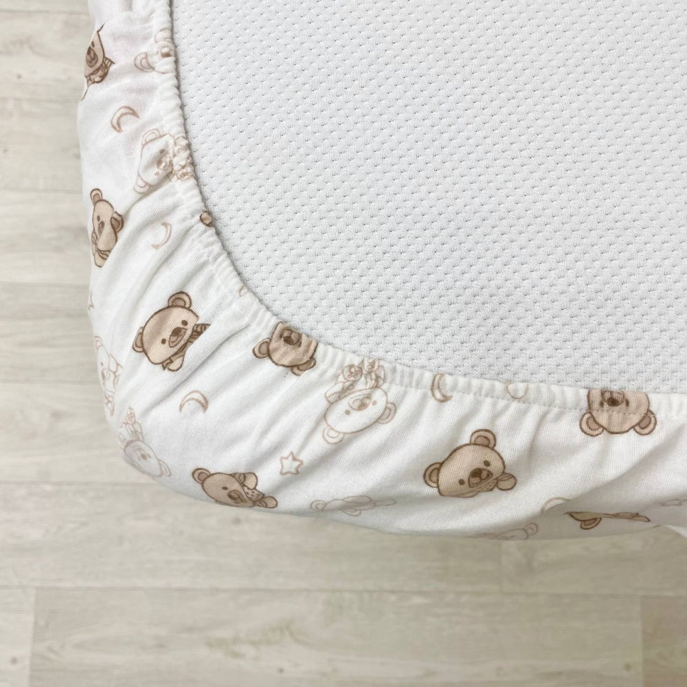 Flanelová napínacia plachta do postieľky 120 × 60 cm – Plyšový medvedík