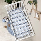 Flanelová napínacia plachta do postieľky 120 × 60 cm – Zigzag sivo-modrý