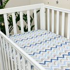 Flanelová napínacia plachta do postieľky 120 × 60 cm – Zigzag sivo-modrý