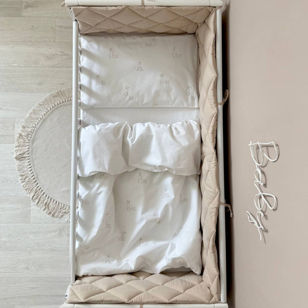 Komplet do postieľky pre novorodenca Baby Dream New – Zajačik so psíkom béžovo-béžová