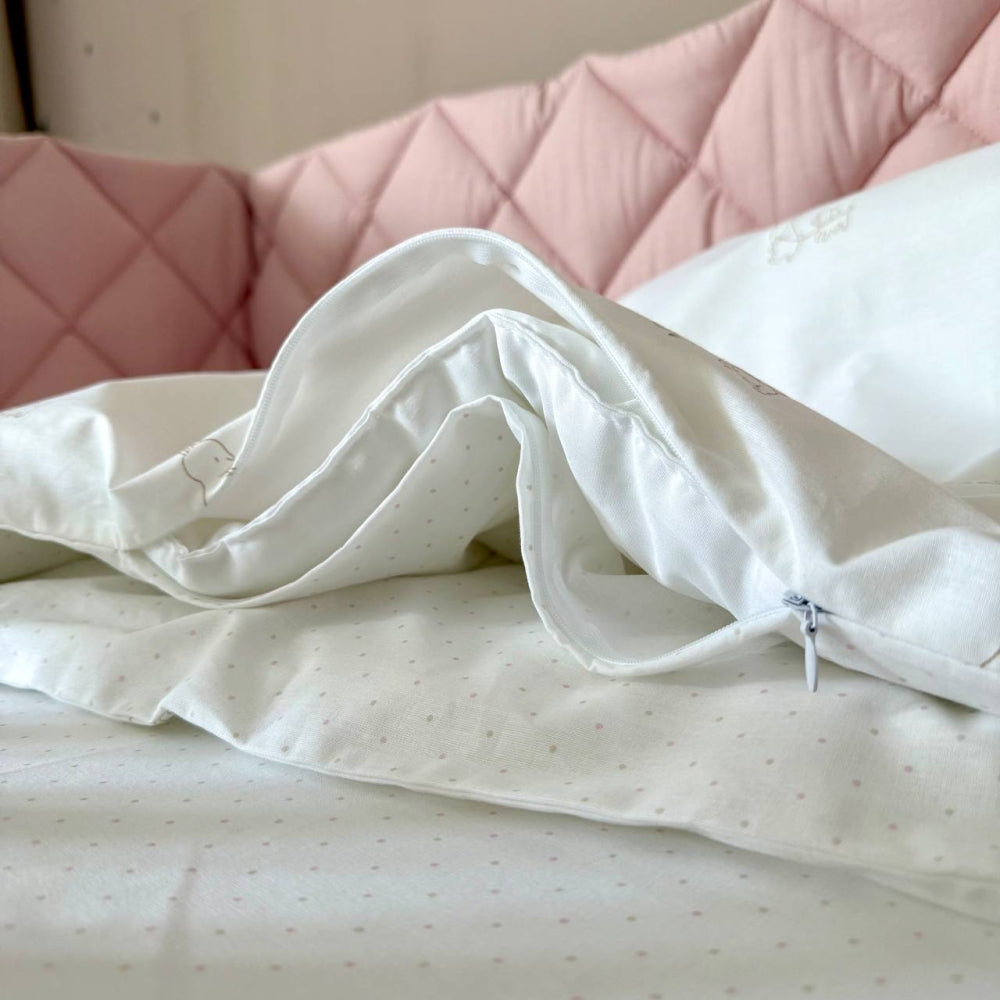 Komplet do postieľky pre novorodenca Baby Dream New – Zajačik so psíkom béžovo-púdrová