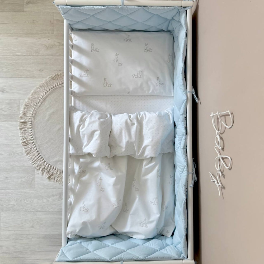 Komplet do postieľky pre novorodenca Baby Dream New – Zajačik so psíkom béžovo-bledomodrá