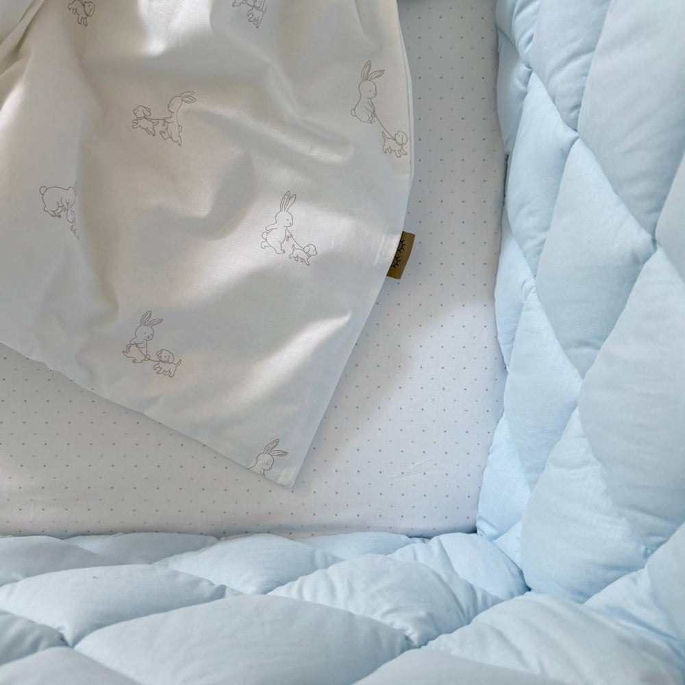 Komplet do postieľky pre novorodenca Baby Dream New – Zajačik so psíkom béžovo-bledomodrá