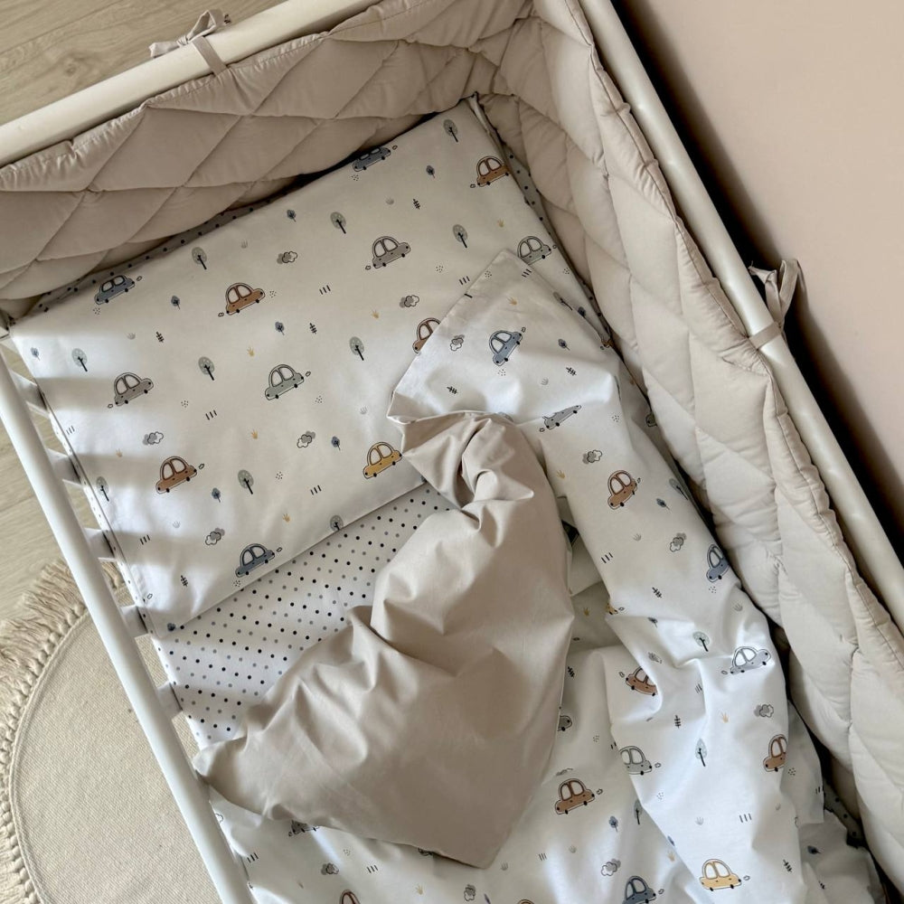 Komplet do postieľky pre novorodenca Baby Dream New – Autíčka bledomodrá
