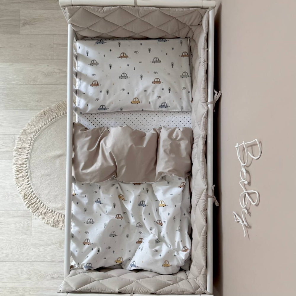Komplet do postieľky pre novorodenca Baby Dream New – Autíčka bledomodrá
