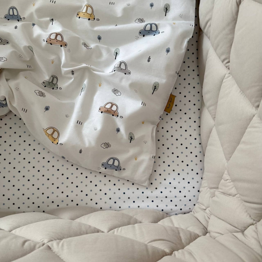 Komplet do postieľky pre novorodenca Baby Dream New – Autíčka bledomodrá
