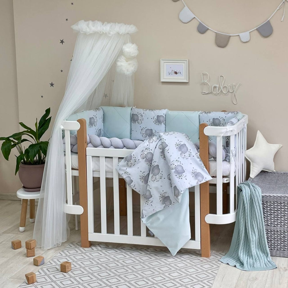 Komplet do postieľky pre bábätko Happy Night – sloníky mätové
