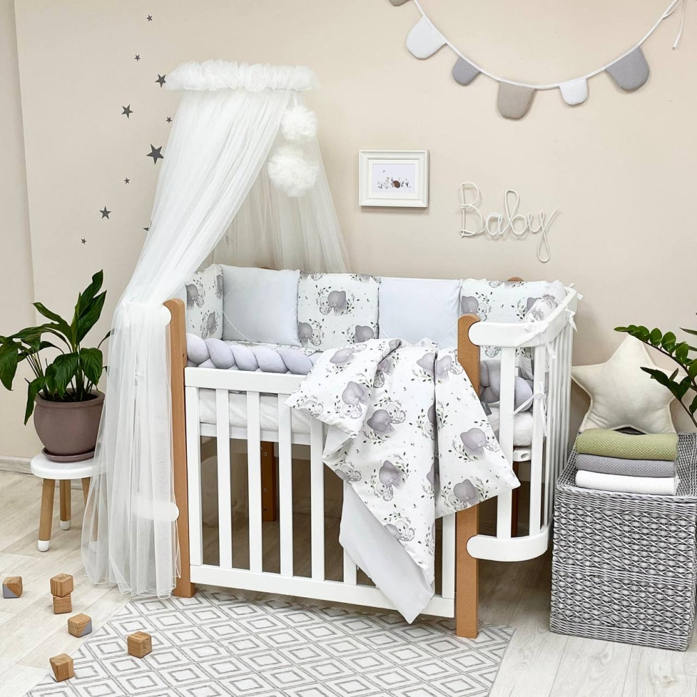 Komplet do postieľky pre bábätko Happy Night – sloníky biele