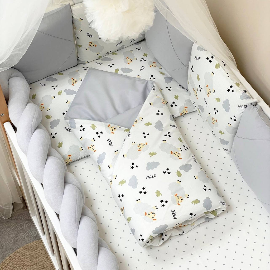 Komplet do postieľky pre bábätko Happy Night – ovečky sivé