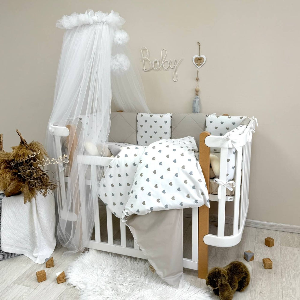 Komplet do postieľky pre bábätko Happy Night – srdiečka béžové
