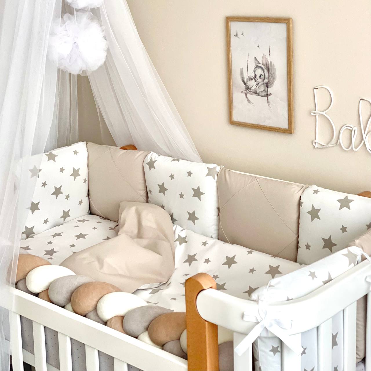 Komplet do postieľky pre bábätko Happy Night – hviezda béžová