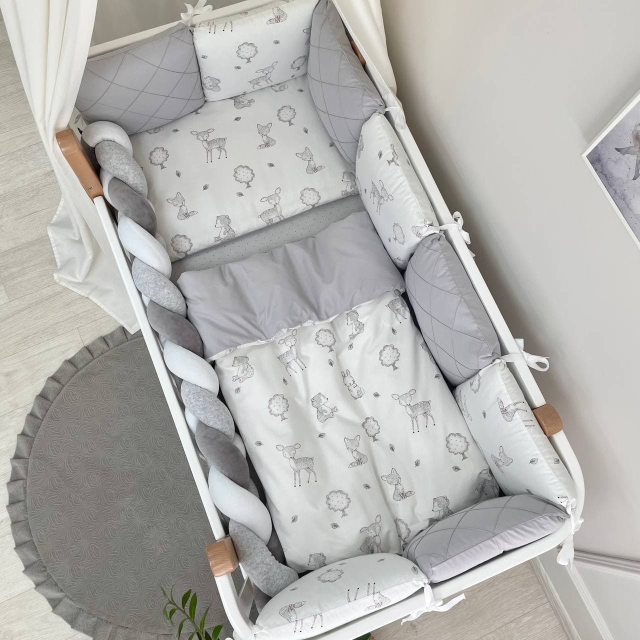 Komplet do postieľky pre bábätko Happy Night – zvieratká sivé