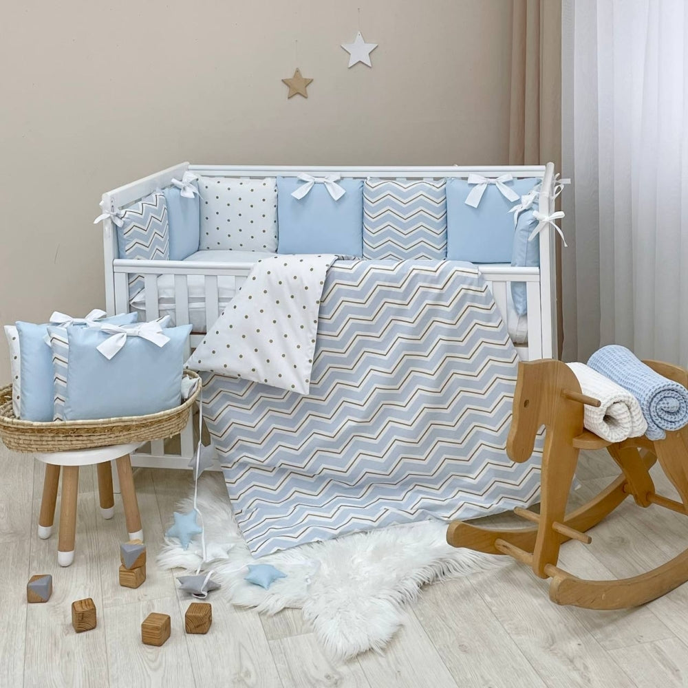 Set do detskej postieľky Shine – modrý cikcak