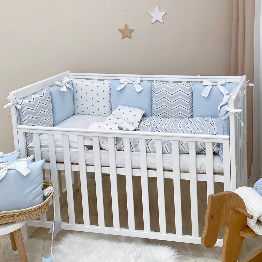 Set do detskej postieľky Shine – modrý cikcak