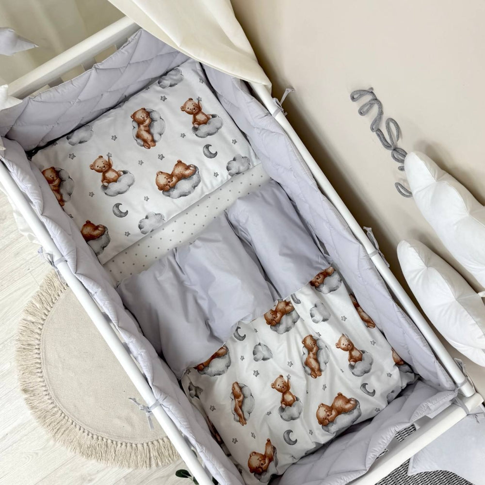 Výbava do postieľky Baby Mix – Teddy sivá