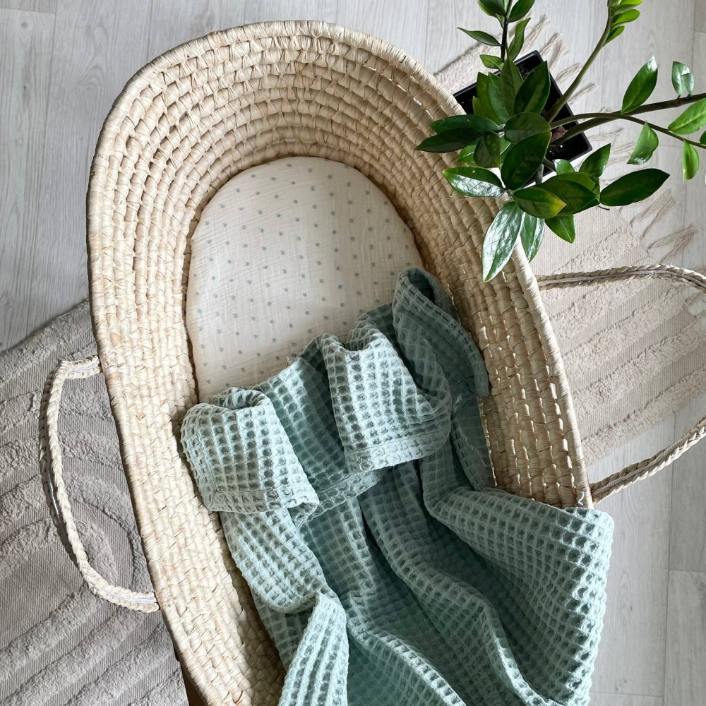 Mušelínová plachta do kočíka hrášok mäta
