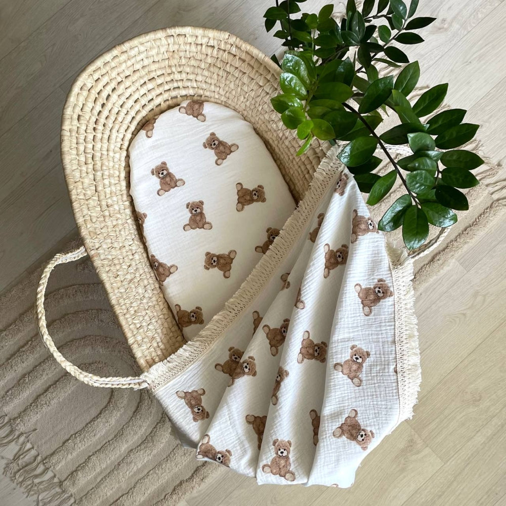 Mušelínová plachta do kočíka Teddy – na bielej